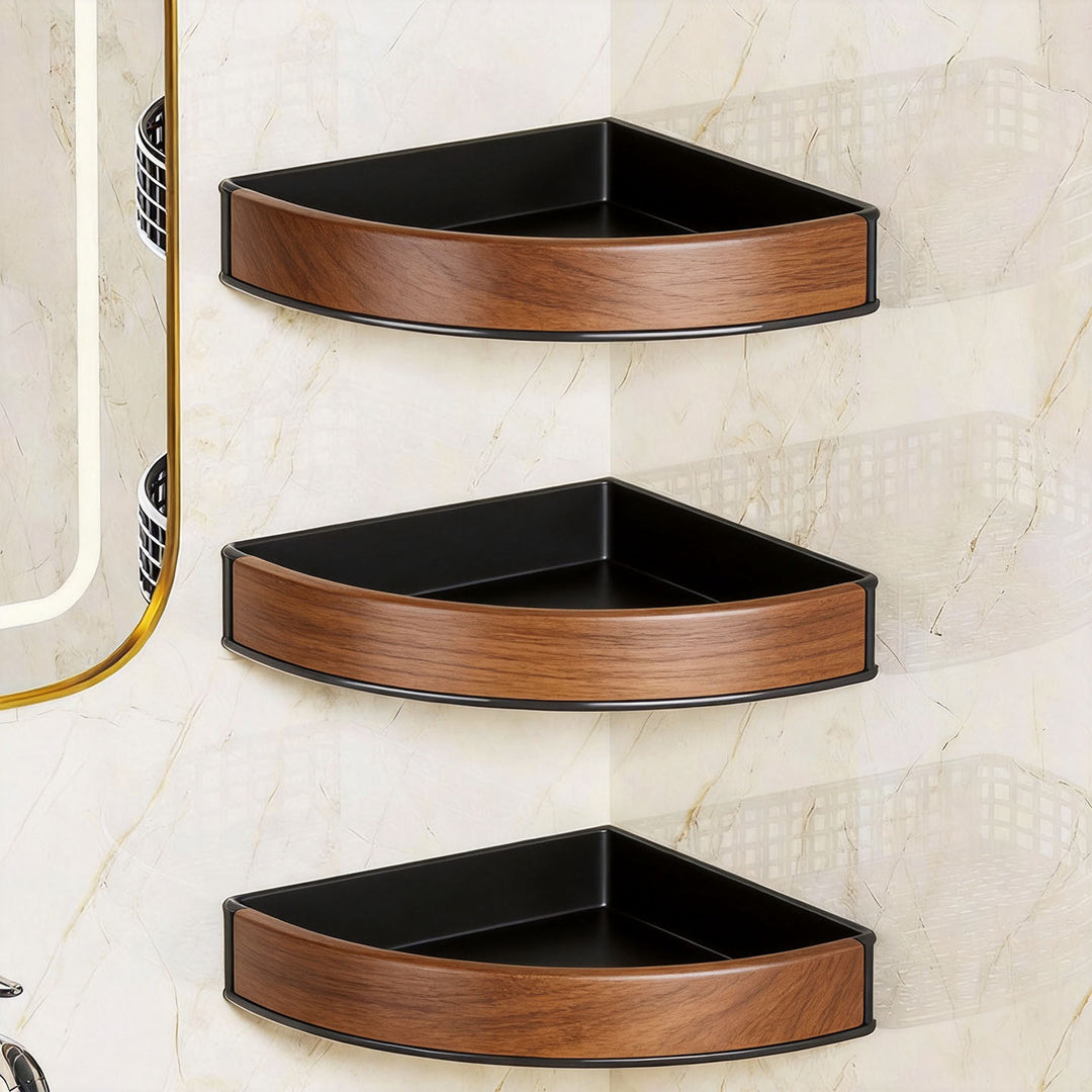 Corner Wall-Mounted Mesh Bathroom Shelf Organizer Semi-Circular Rustproof Metal Bottle Caddy