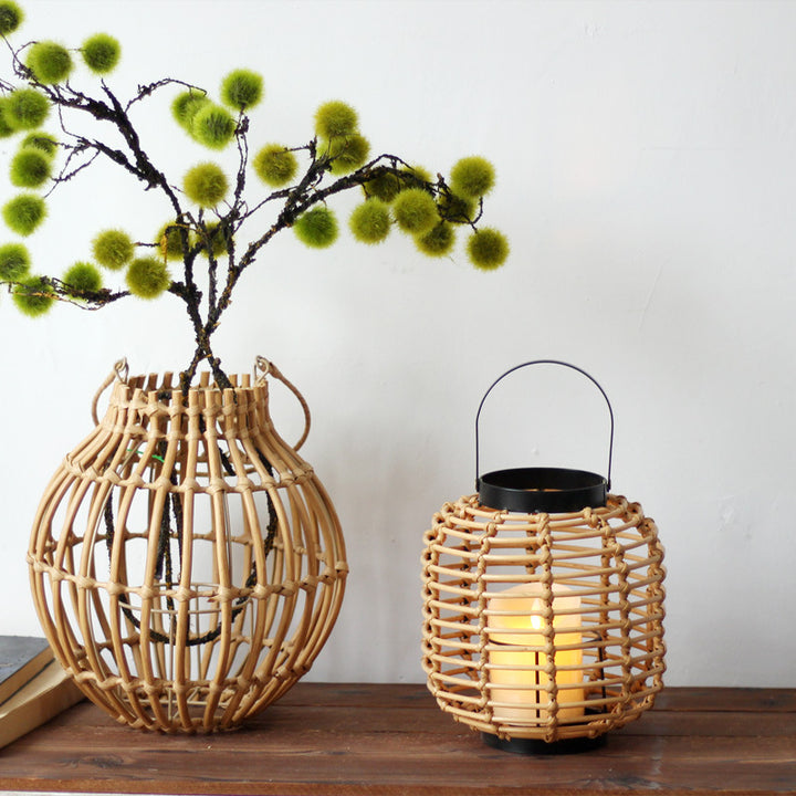 Decorative lantern made of braided rattan