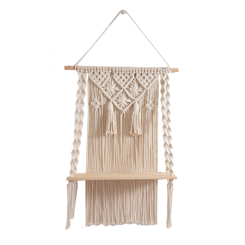 Macrame Wall Hanging Shelf with Decorative Accents