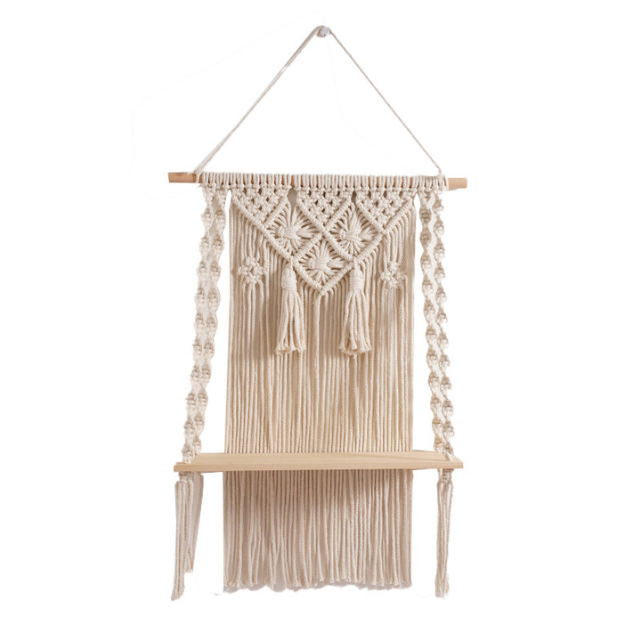 Macrame Wall Hanging Shelf with Decorative Accents