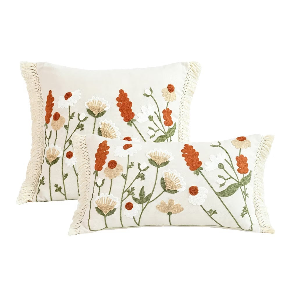 Embroidered Floral Design Throw Pillow