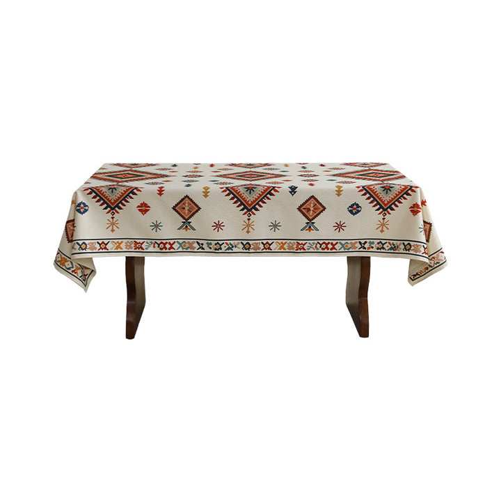 Woven cotton-linen tablecloth with paisley print and decorative border