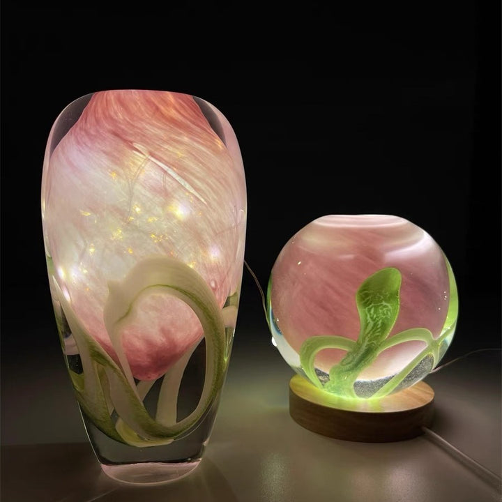 Hand-Blown Art Glass Decorative Bud Vase with Encased Organic Swirl and Clear Base