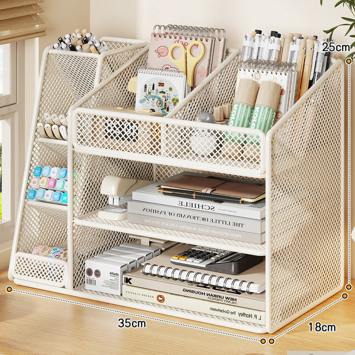 Desktop Mesh Organizer with Multi-Compartment Stationery and Document Storage