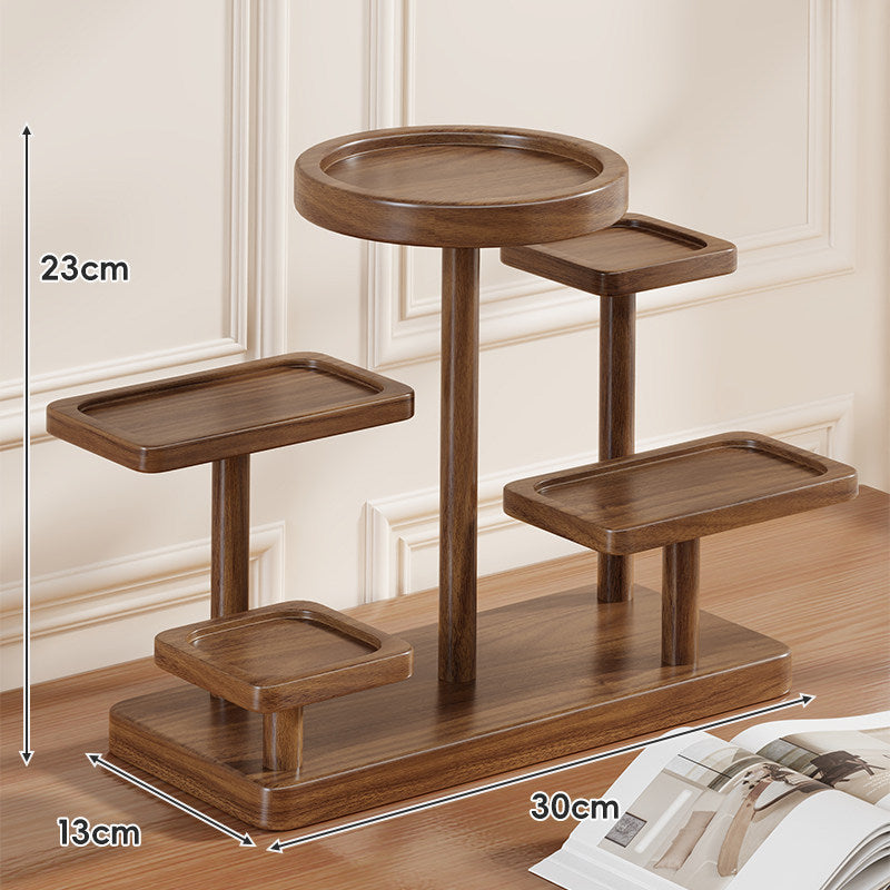 Tiered Solid-Wood Multi-Level Display Stand with Raised Rim Trays