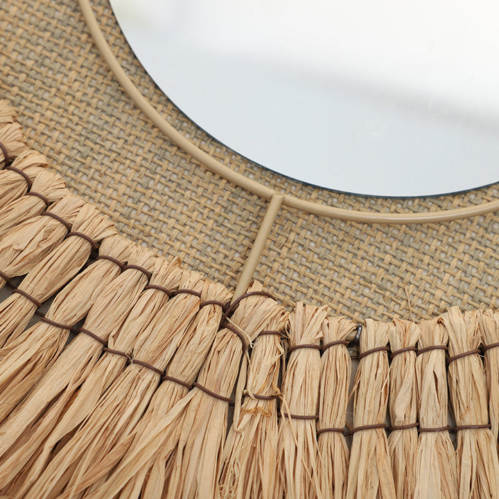 Decorative wall mirror with natural rattan frame