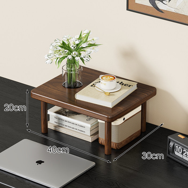 Compact Solid Wood Elevated Desk Display Stand with Under-Shelf Storage and Rounded Leg Design