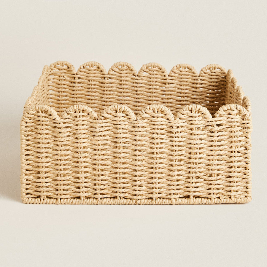 Handcrafted storage basket with curved edge