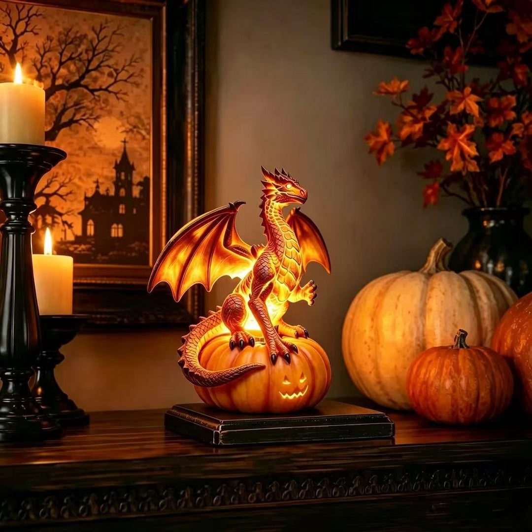 Decorative dragon on pumpkin lamp