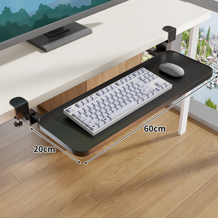 Under-Desk Slide-Out Keyboard Tray Clamp Mount with Ergonomic Wooden Platform