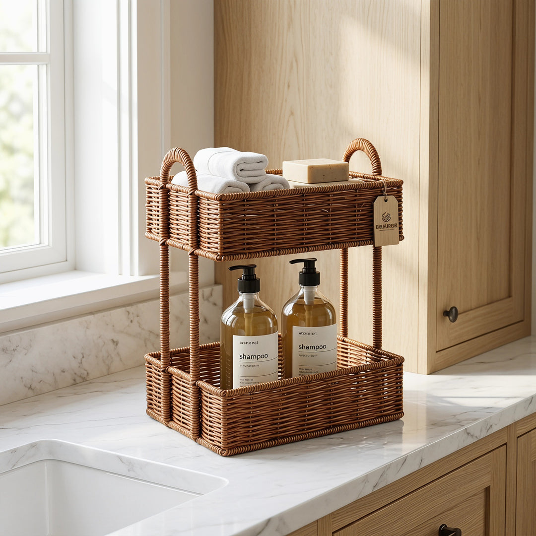 Bathroom shelf entirely made of rattan