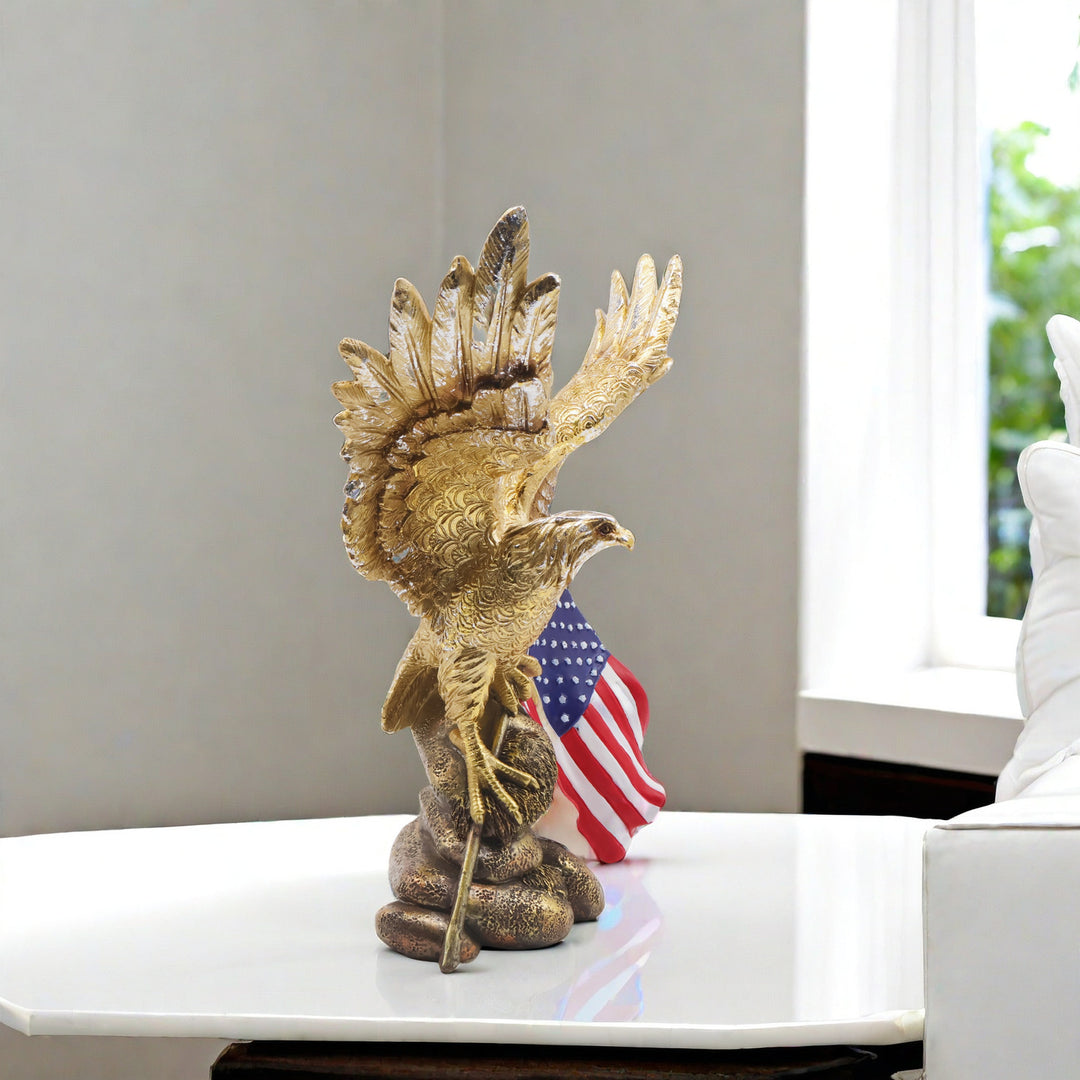 Elegant garden figure with eagle on tree trunk