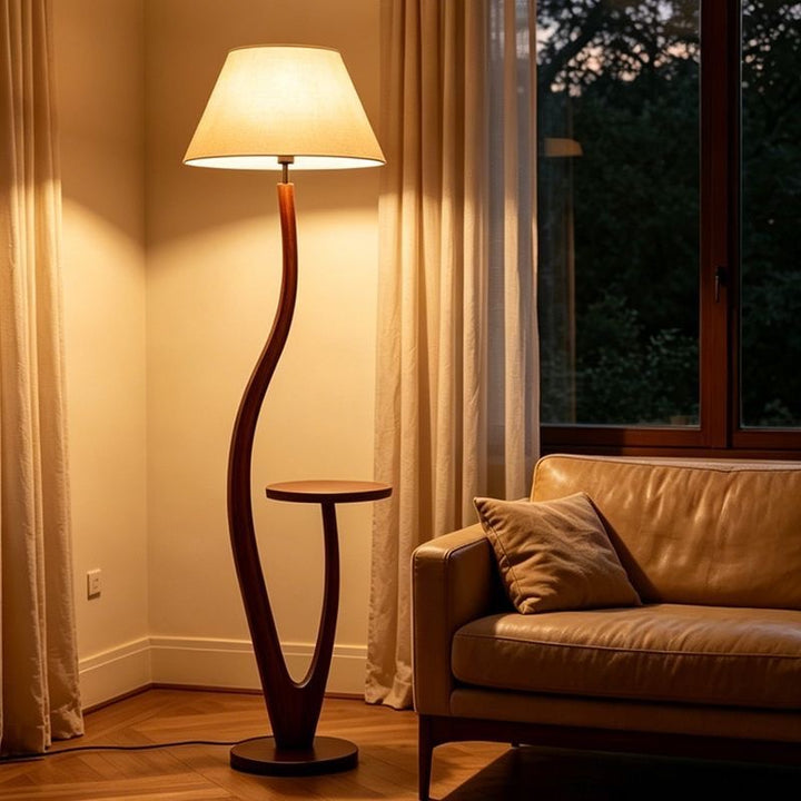 Artistic sculptural floor lamp with integrated side table