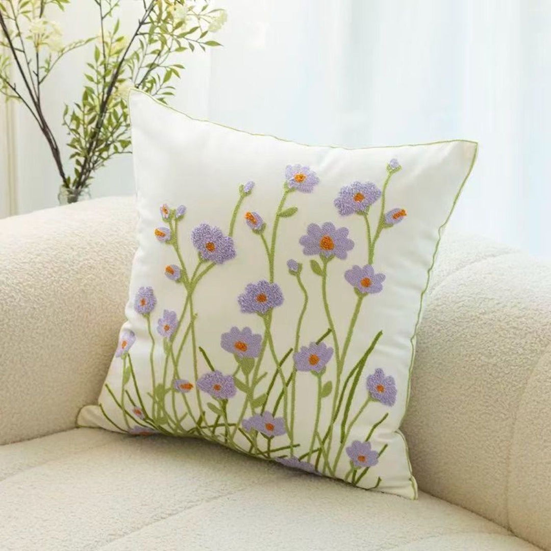 Embroidered Floral Throw Pillow