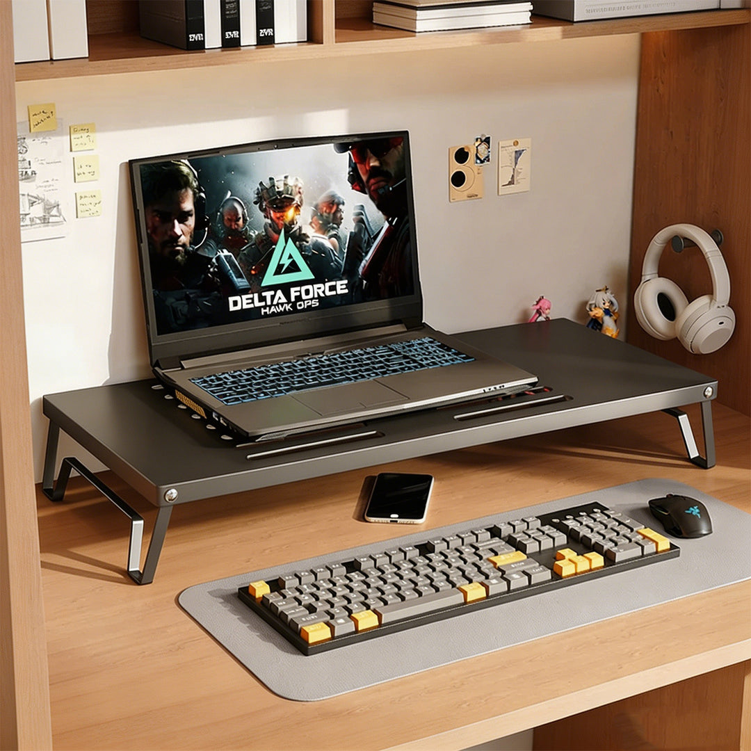 Ergonomic Ventilated Metal Laptop Riser with Under-Desk Storage