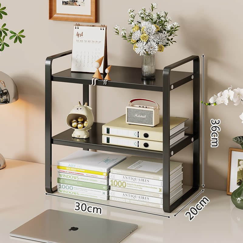 Compact Metal Stacked Desk Shelf Organizer with Open Frame Elevated Display