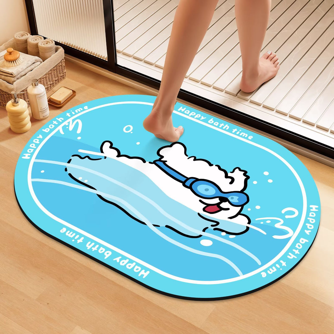 Playful Cartoon Dog Bath Mat