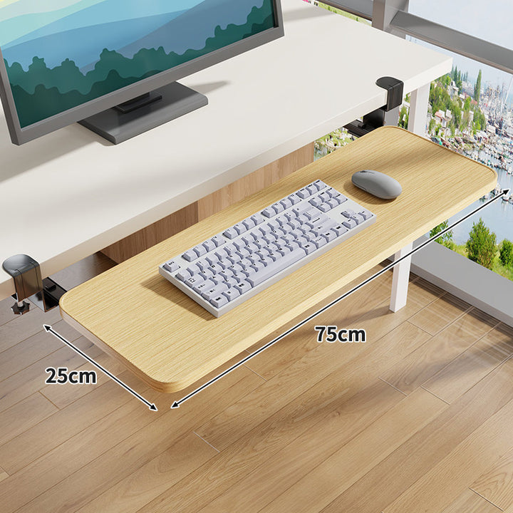 Under-Desk Slide-Out Keyboard Tray Clamp Mount with Ergonomic Wooden Platform