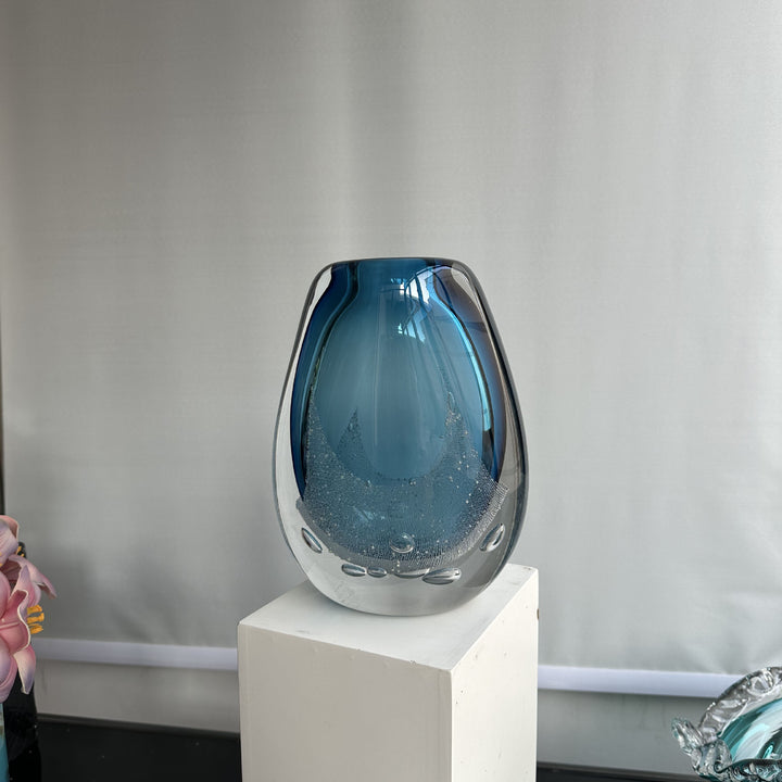 Double-Layer Hand-Blown Sculptural Glass Bud Vase with Encased Bubble Core