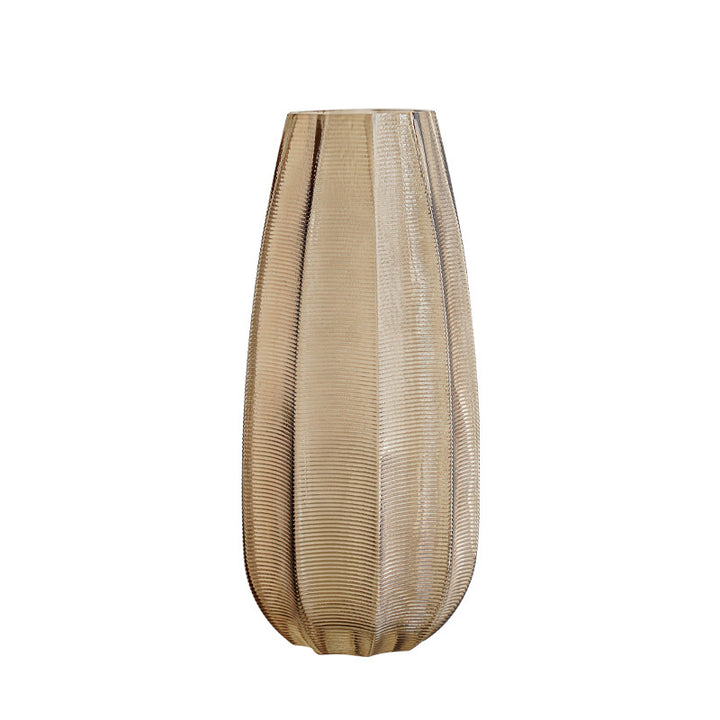 Decorative glass vase with ribbed structure