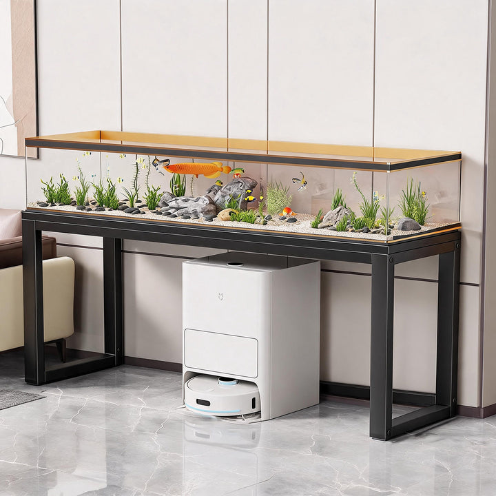 Modern Metal Frame Aquarium Console Table with Integrated LED Hood