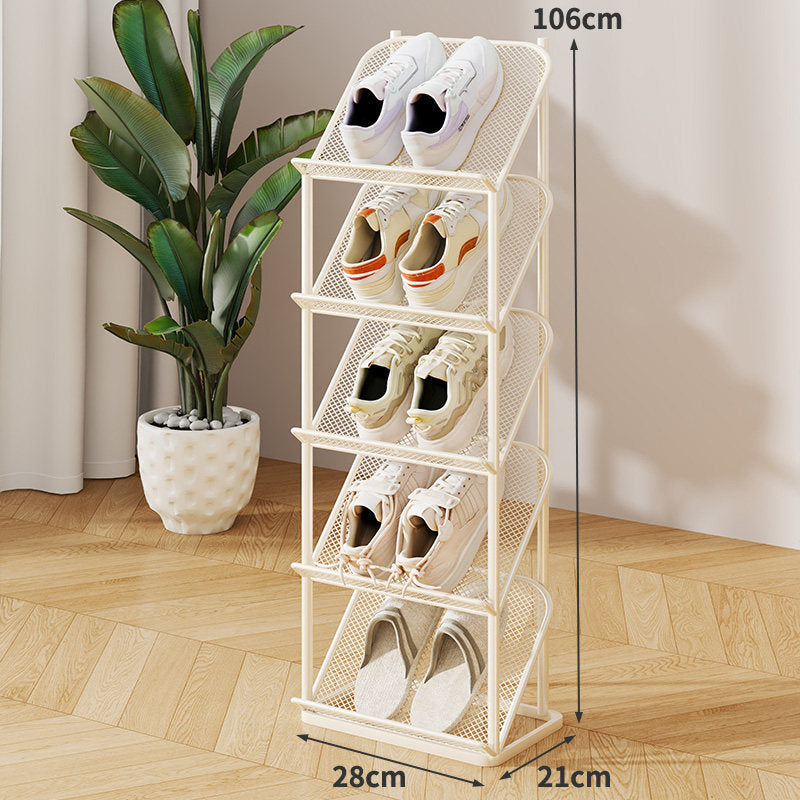 Vertical Multi-Tier Slim Mesh Shoe Rack Organizer with Angled Shelves and Space-Saving Footwear Stand