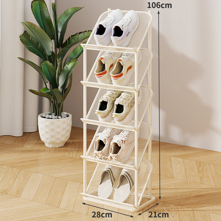 Vertical Multi-Tier Slim Mesh Shoe Rack Organizer with Angled Shelves and Space-Saving Footwear Stand
