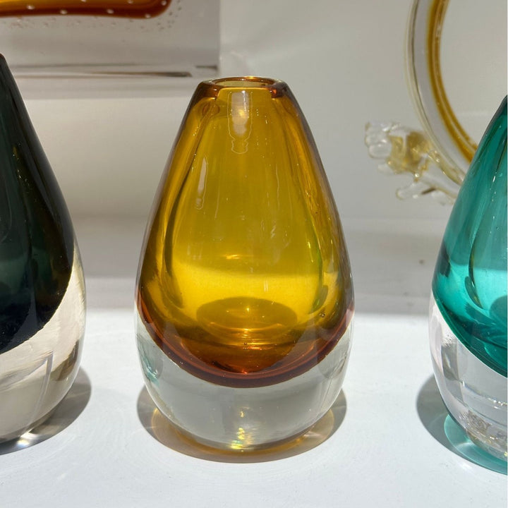 Hand-Blown Teardrop Weighted Glass Bud Vase