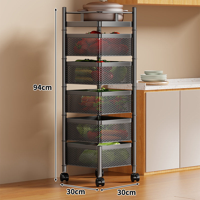 Narrow Corner Rolling Mesh Pantry Organizer Cart with Multi-Tier Deep Ventilated Baskets and Locking Casters