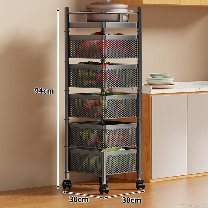 Narrow Corner Rolling Mesh Pantry Organizer Cart with Multi-Tier Deep Ventilated Baskets and Locking Casters