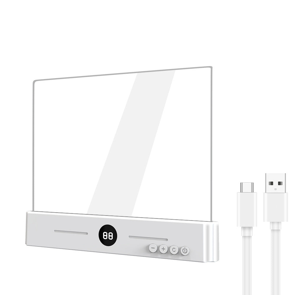 Edge-Lit Acrylic Makeup Mirror Panel with Digital Timer and USB-C Rechargeable LED Base