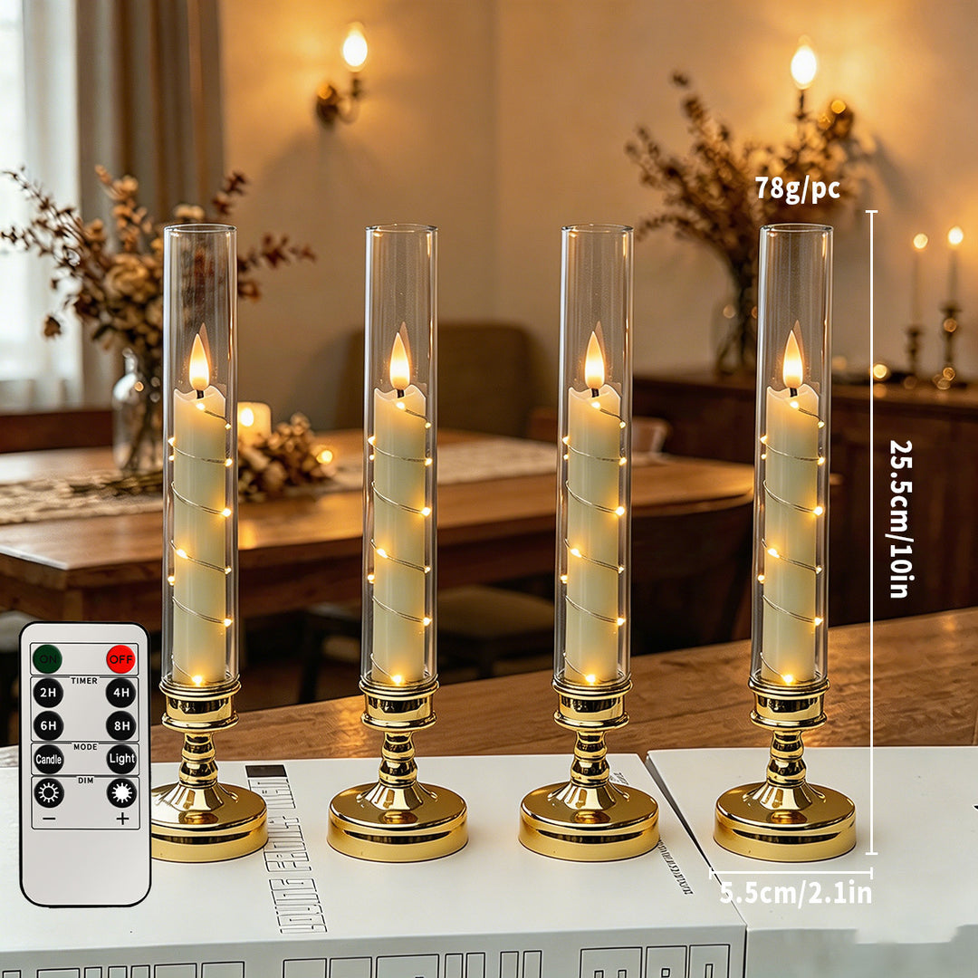 LED flameless table candle holder with glass hurricane and remote control