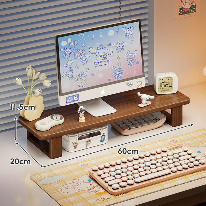 Bamboo Desktop Monitor Riser with Under-Shelf Keyboard Storage and Cable Management