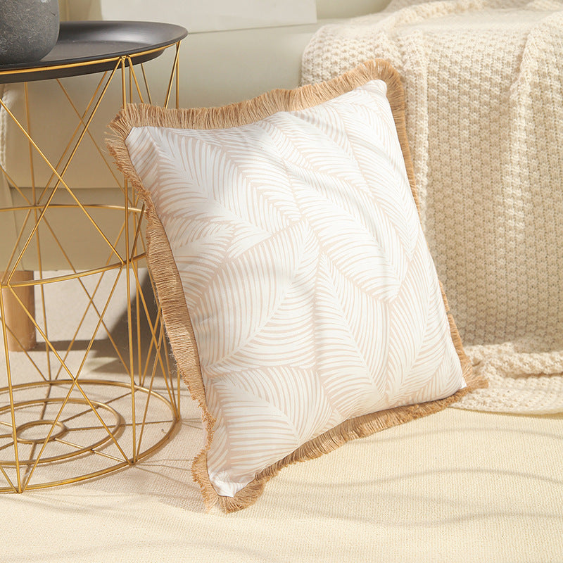Decorative Fringe Leaf Print Throw Pillow