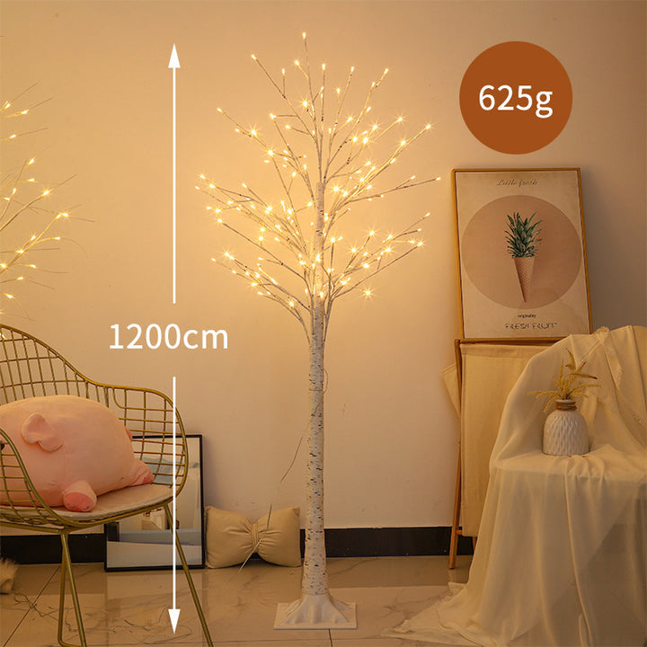 LED birch floor lamp with warm fairy lights and flexible branch arms