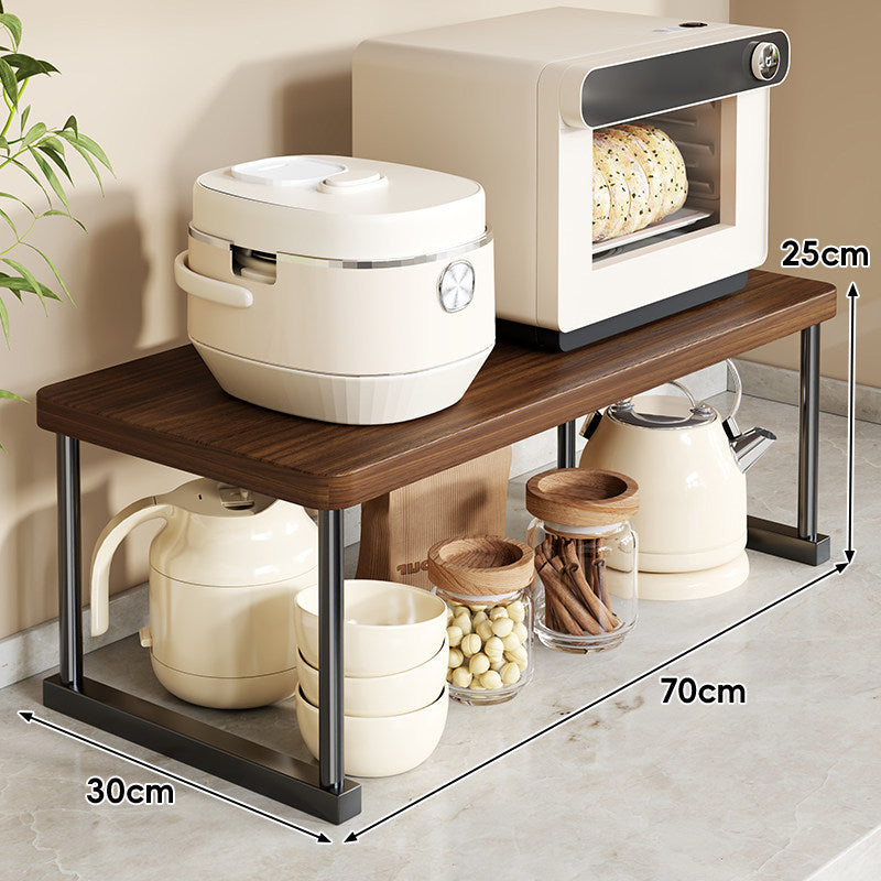Countertop Appliance Riser Shelf with Wood-Top and Metal Frame