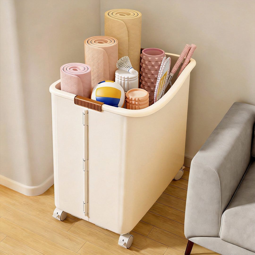 Rolling Double-Compartment Sports Equipment Storage Hamper Organizer