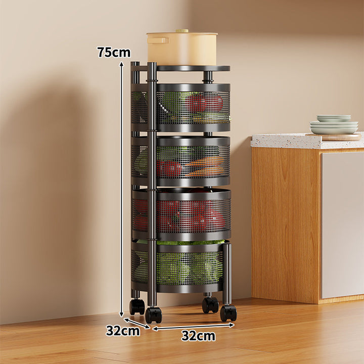 Narrow Corner Rolling Mesh Pantry Organizer Cart with Multi-Tier Deep Ventilated Baskets and Locking Casters