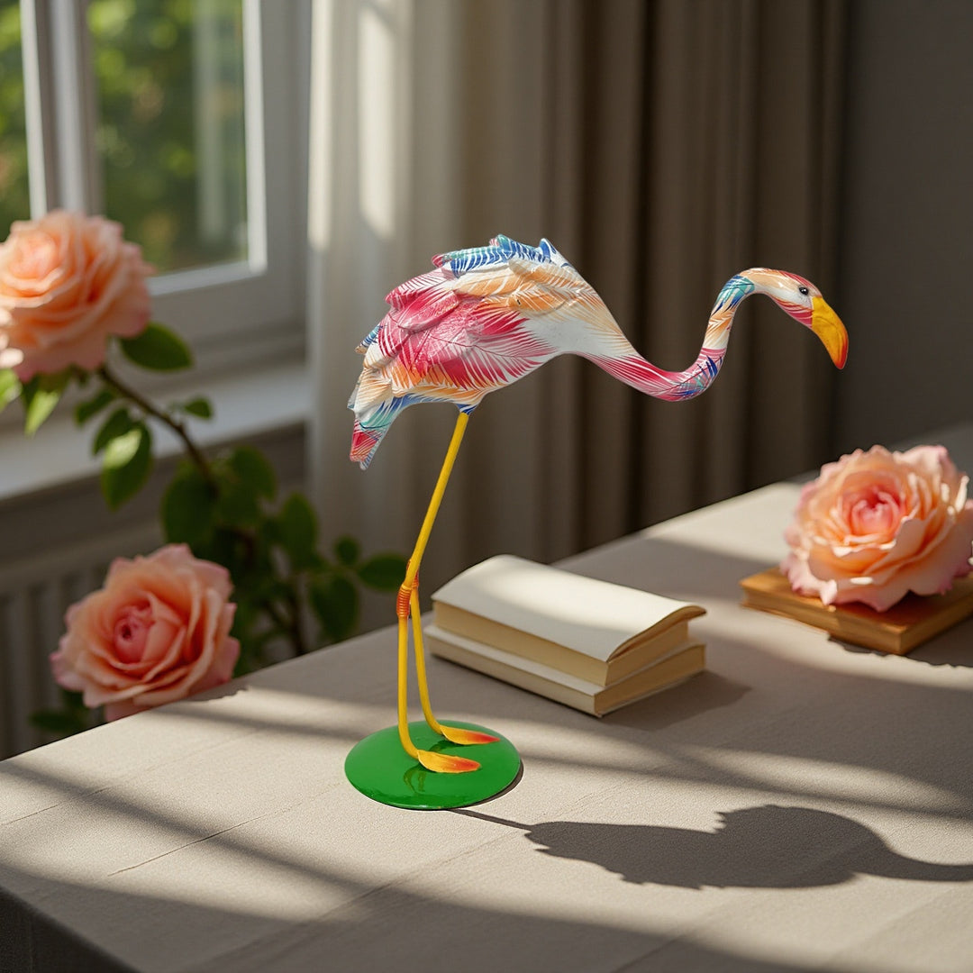 Artistically designed flamingo sculpture