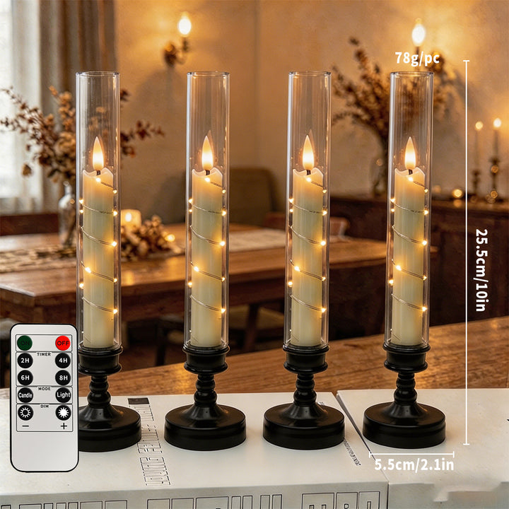 LED flameless table candle holder with glass hurricane and remote control