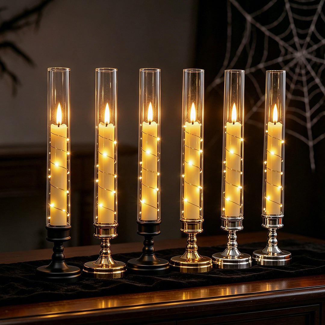 LED flameless table candle holder with glass hurricane and remote control
