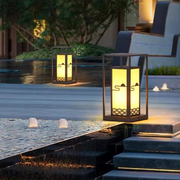 Outdoor Solar Lantern Path Light with Decorative Frosted Glass Panels