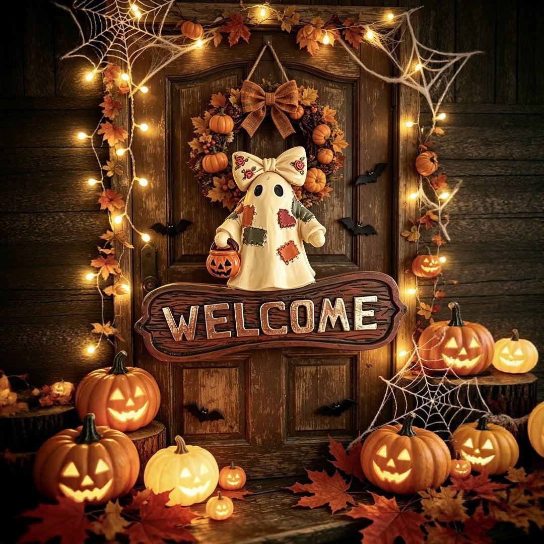 Welcome sign with ghost motif