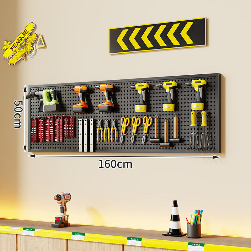 Wall-Mounted Perforated Metal Tool Pegboard Organizer with Magnetic Strip and Multi Hooks