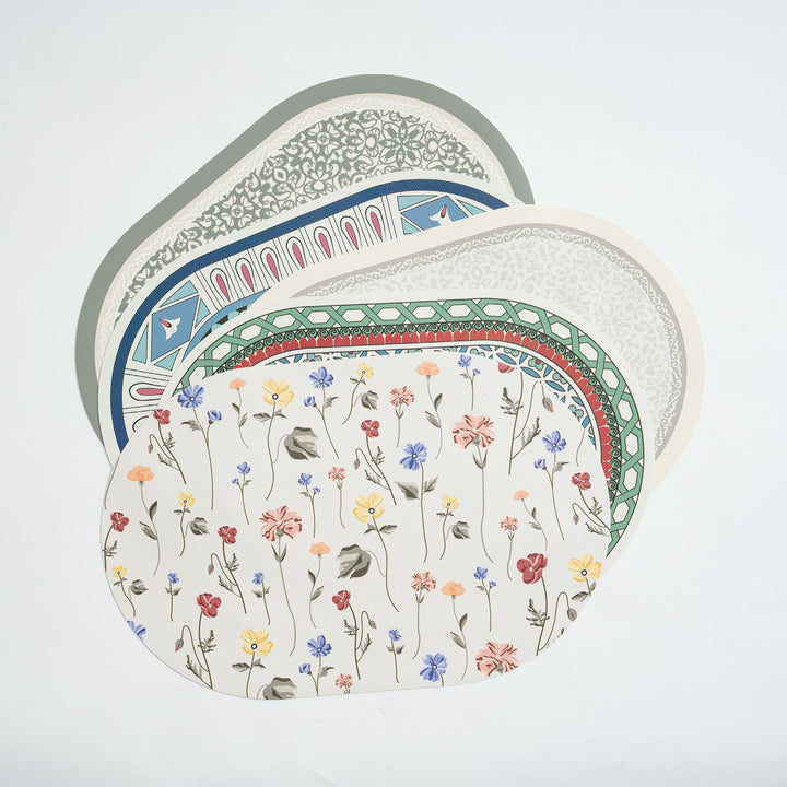 Bath Mat Set with Non-Slip Bottom and Baroque Ornament Pattern