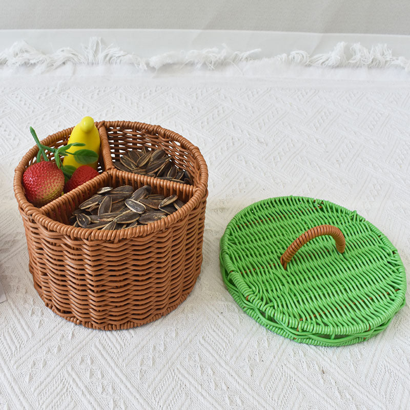 Triple-Compartment Woven Storage Basket