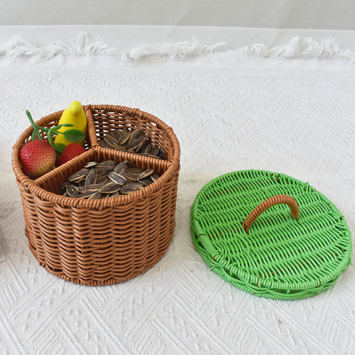 Triple-Compartment Woven Storage Basket