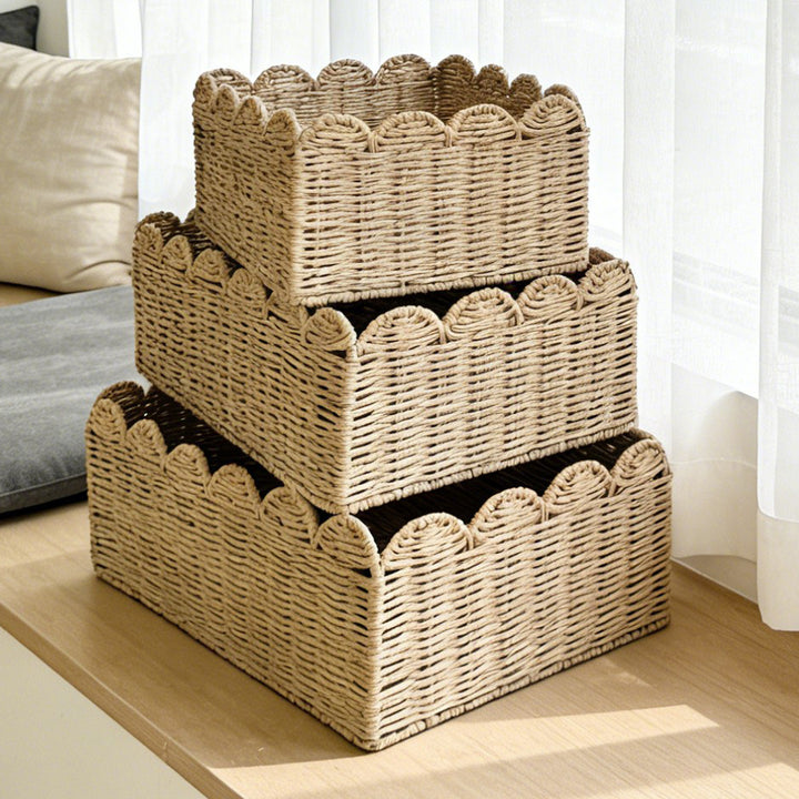 Handcrafted storage basket with playful wave edge