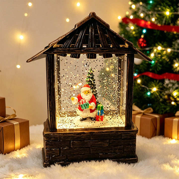 Christmas lantern with snow globe and LED lighting