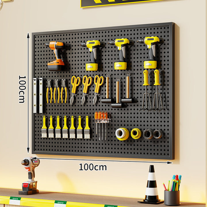 Wall-Mounted Perforated Metal Tool Pegboard Organizer with Magnetic Strip and Multi Hooks